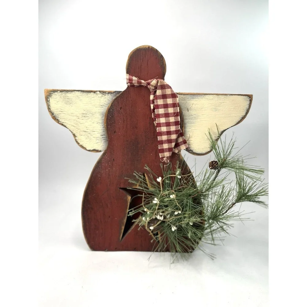 Primitive Wood Angel Rustic Farmhouse Country Shelf Sitter